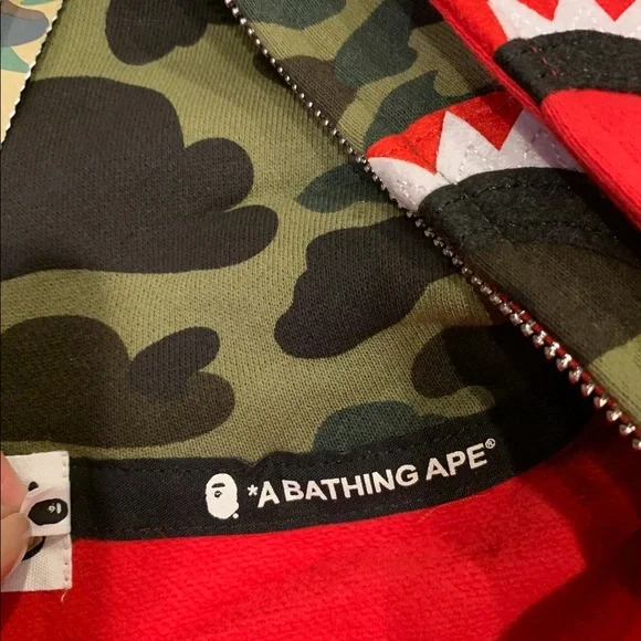 Bape A Bathing Ape Red Double Hooded Shark Hoodie - Picture 4 of 8